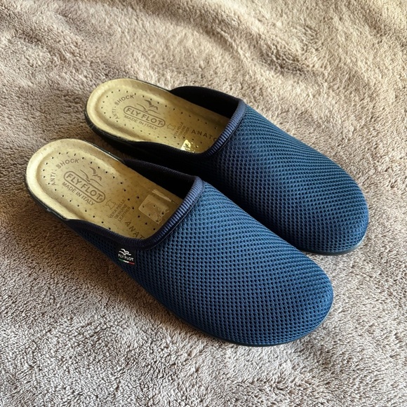 Fly Flot Shoes - Fly Flot Navy Blue Mesh Comfort Clogs Made in Italy Anatomic Leather Insole 41
